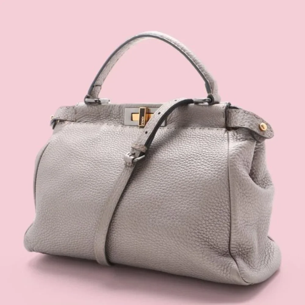 Fendi Medium Gray Leather Selleria Peekaboo Bag - Picture 4 of 13